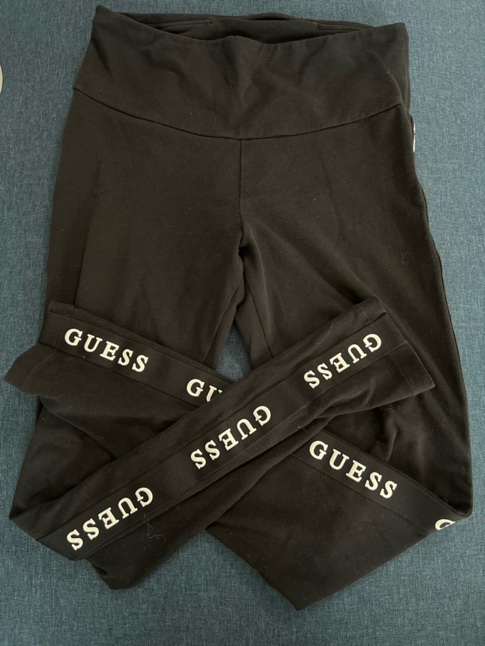 GUESS Black Leggings with White Logo Tape